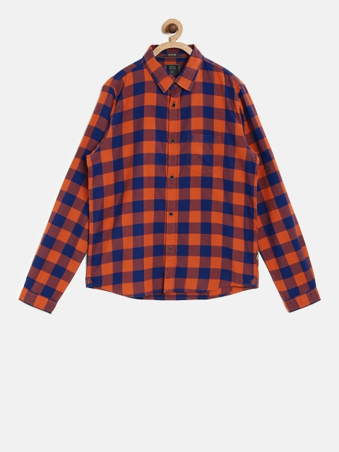 

Indian Terrain Boys Orange & Navy Blue Regular Fit Checked Casual Shirt