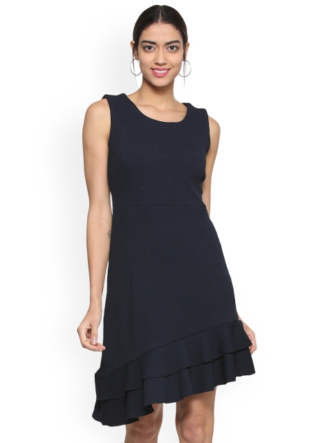 

Allen Solly Woman Navy Blue Self Design Drop-Waist Dress