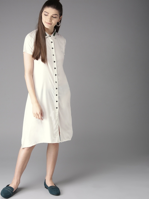 

HERE&NOW Women Off-White Solid Shirt Dress