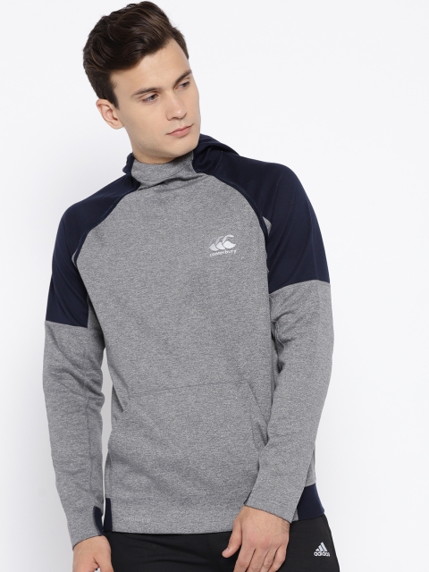 

Canterbury Men Grey Melange & Navy Blue Solid Vaposhield Hooded Sweatshirt