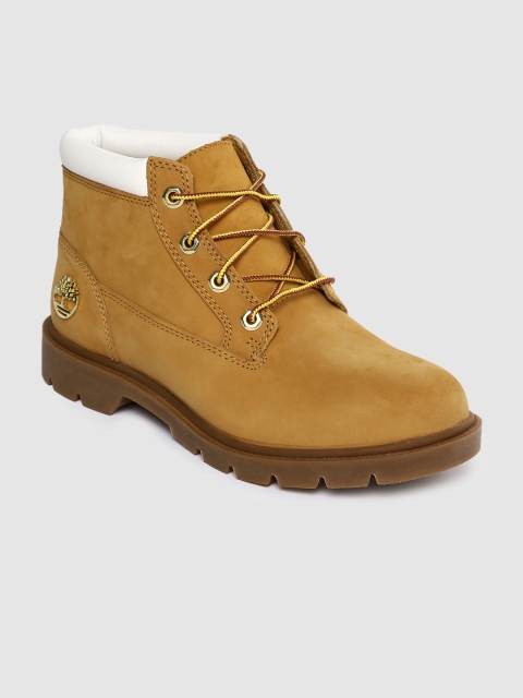 

Timberland Women Tan Brown Solid Leather Mid-Top Flat Boots