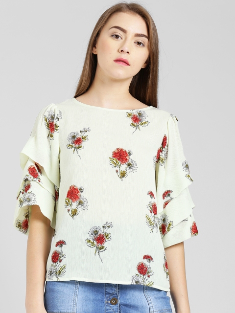 

Zink London Women Cream-Coloured Printed A-Line Top