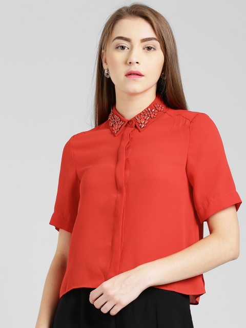 

Zink London Women Red Solid Shirt Style Top