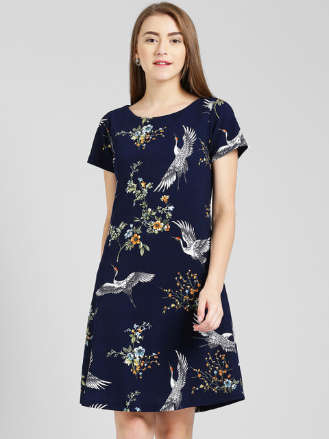 

Zink London Women Navy Blue Printed A-Line Dress