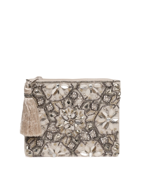 

Accessorize Beige & Gunmetal-Toned Embellished & Tasseled Purse