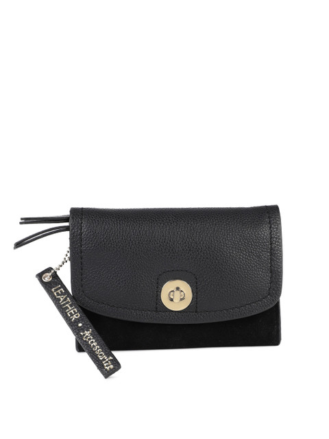 

Accessorize Women Black Solid Three Fold Leather Wallet
