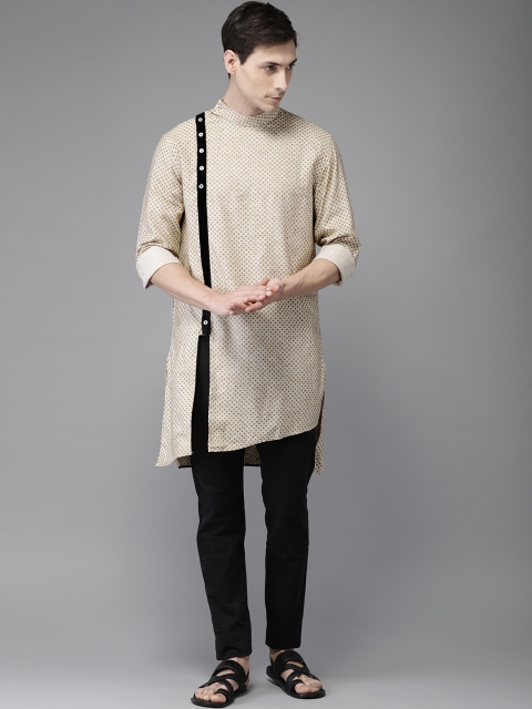 

Freehand Men Beige & Black Printed Straight Kurta