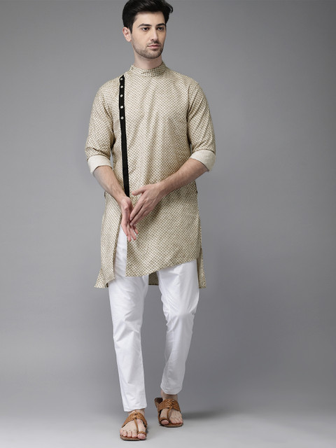 

Freehand Men Beige & White Printed Kurta with Pyjamas