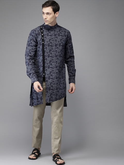 

Freehand Men Navy Blue Printed Straight Kurta