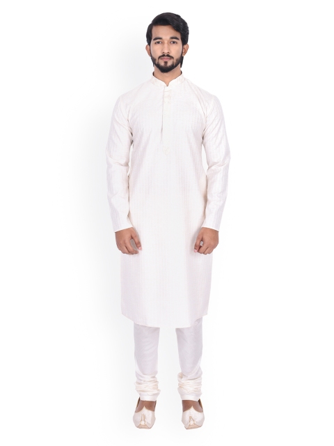 

Manyavar Men Off-White Self Design Kurta with Churidar