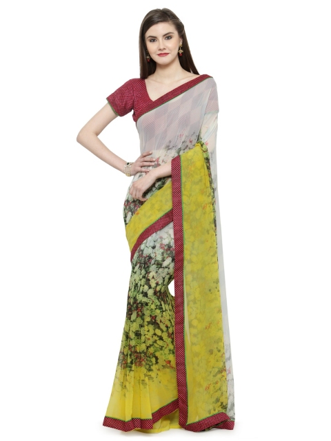 

Shaily White & Yellow Pure Georgette Printed Saree