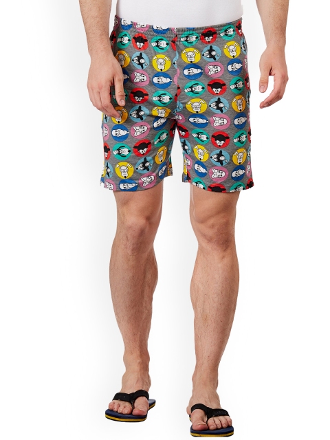 

MICKEY & FRIENDS Men Multicoloured Mickey Mouse Print Shorts, Grey
