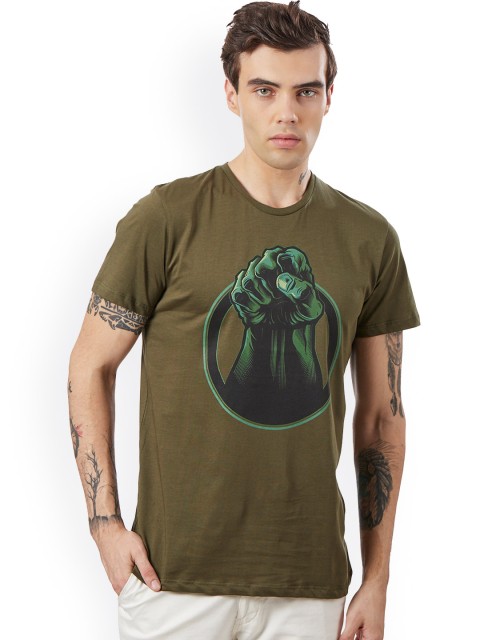 

Free Authority Men Olive Green HULK Printed Round Neck T-Shirt
