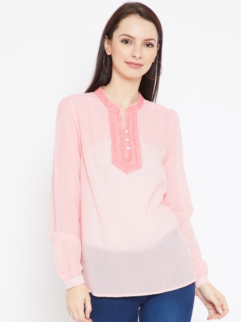 

Vaak Women Pink Solid Shirt Style Top