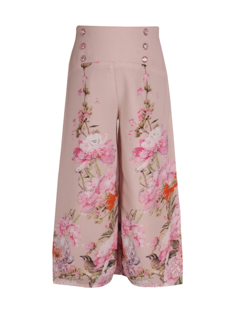 

CUTECUMBER Girls Peach-Coloured Printed Wide Leg Palazzos