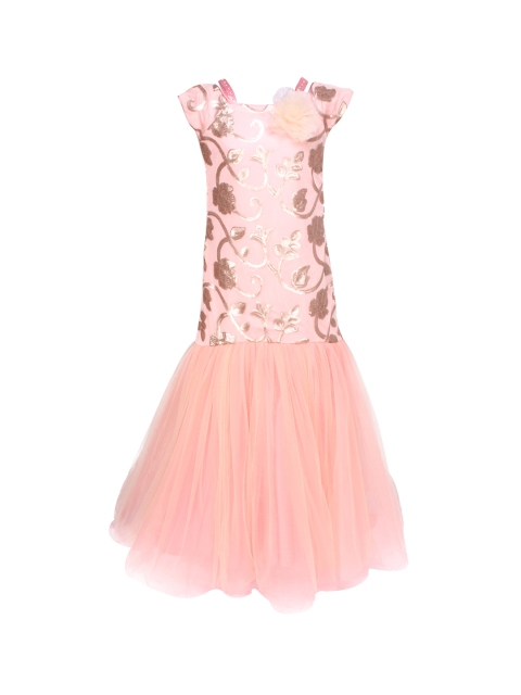 

CUTECUMBER Girls Peach-Coloured Embellished Maxi Dress