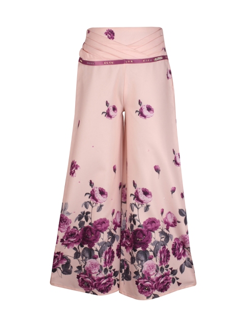 

CUTECUMBER Girls Peach-Coloured & Purple Printed Flared Palazzos
