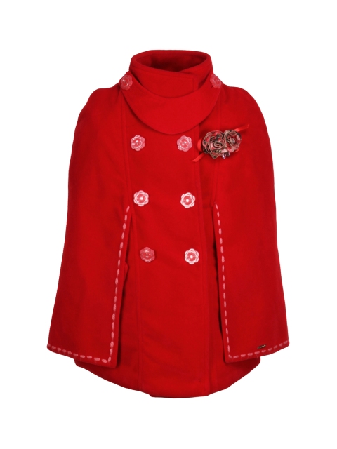 

CUTECUMBER Girls Red Solid Longline Cape Jacket