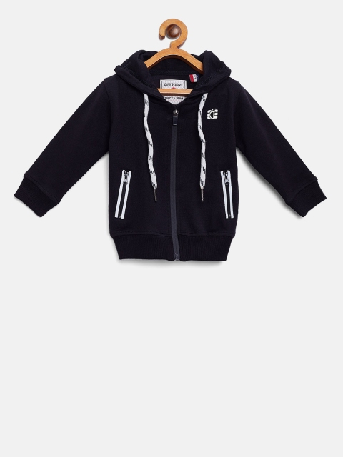 

Gini and Jony Boys Black Solid Hooded Sweatshirt