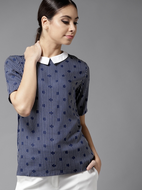 

Moda Rapido Women Navy Blue Striped Top