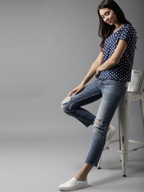 

Moda Rapido Women Navy Blue & White Printed Top