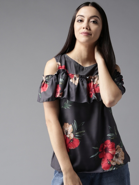 

Moda Rapido Women Charcoal Grey Floral Print Top
