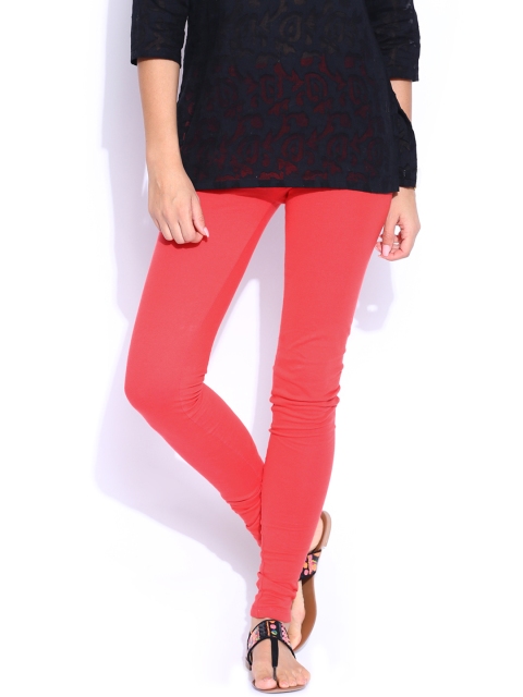 W Women Coral Red Churidar Leggings