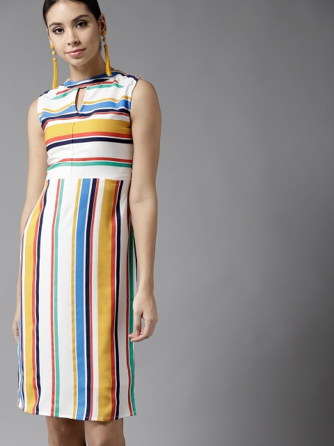 

Moda Rapido Women Multicoloured Candy Striped Sheath Dress, Multi