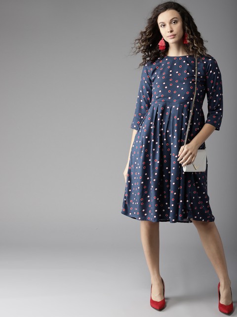 

Moda Rapido Women Navy Blue Printed Empire Dress