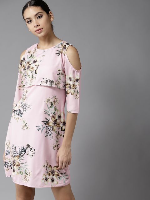 

Moda Rapido Women Pink Floral Print Cold-Shoulder Sheath Dress