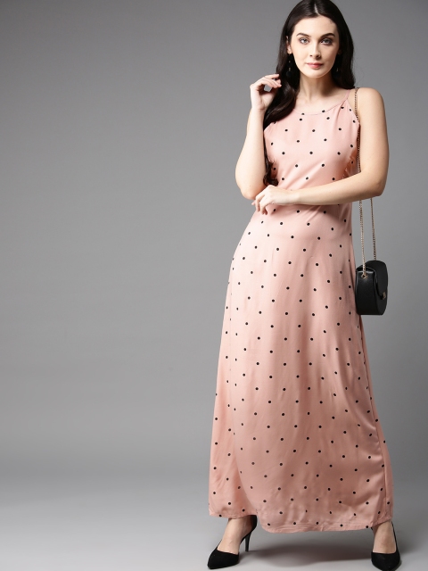 

Moda Rapido Women Dusty Pink & Black Polka Dots Printed Maxi Dress