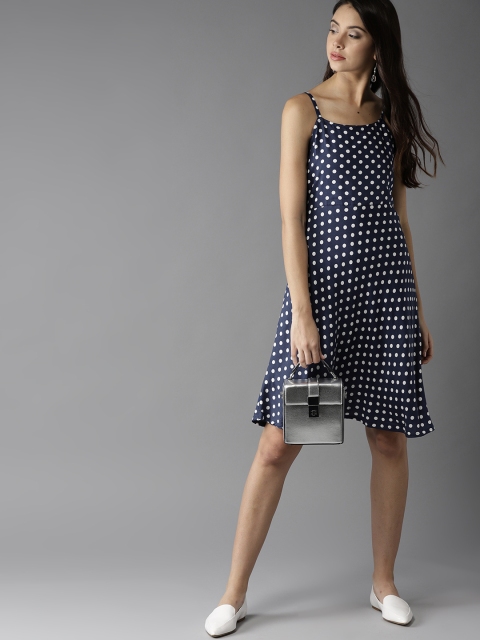 

Moda Rapido Women Navy Blue & White Polka Dots Printed Empire Dress