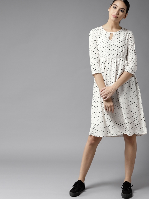 

Moda Rapido Women White & Black Polka Dot Print A-Line Dress
