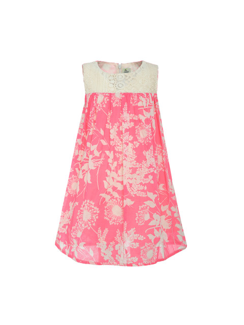 

A Little Fable Girls Pink & Beige Printed A-Line Dress
