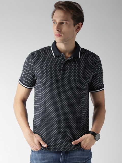 

Celio Men Navy Blue Printed Polo Collar Pure Cotton T-shirt
