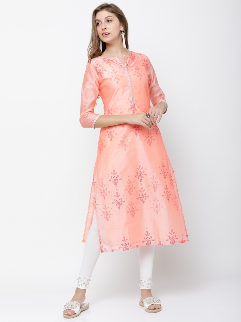 

Vishudh Women Peach-Coloured Printed Layered Straight Kurta