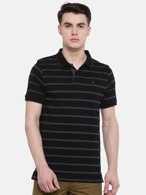 

t-base Men Black Striped Polo Collar T-shirt