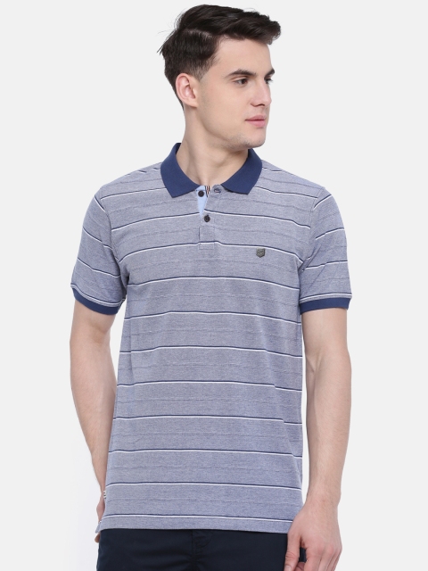 

t-base Men Grey & Blue Striped Polo Collar T-shirt