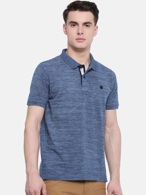 

t-base Men Blue Self Design Polo Collar T-shirt