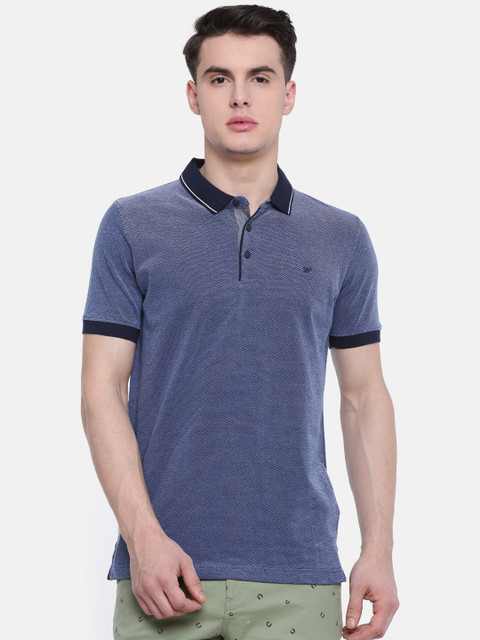 

t-base Men Blue Self -Design Polo Collar T-shirt