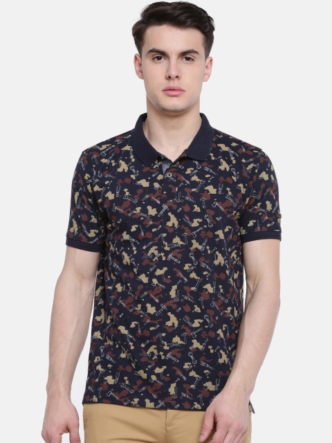 

t-base Men Navy Blue Printed Polo Collar T-shirt