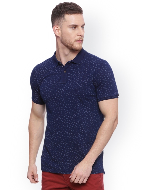 

Basics Men Navy Blue Printed Polo Collar T-shirt