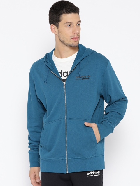 

ADIDAS Originals Men Teal Blue Kaval FZ Hooded Sweatshirt with Printed Back