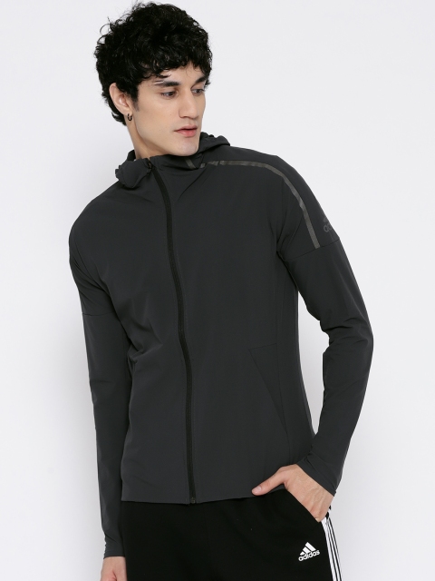 

ADIDAS Originals Men Charcoal Grey Solid Z.N.E. Running Hooded Jacket