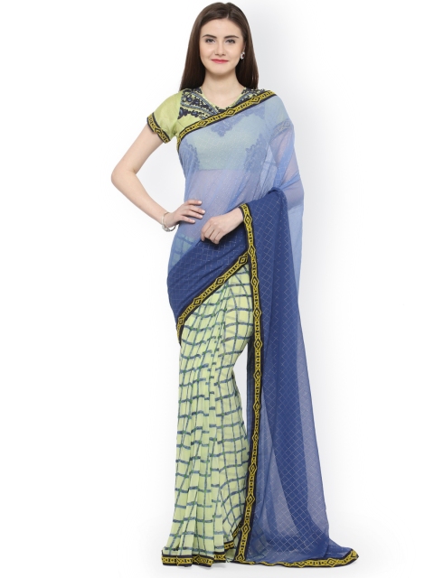 

Shaily Blue & Green Pure Georgette Woven Design Saree