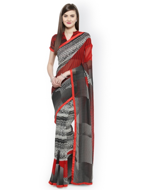 

Shaily Grey & Red Pure Georgette Printed Saree