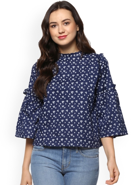 

Idalia Women Navy Blue Printed Regular Pure Cotton Top