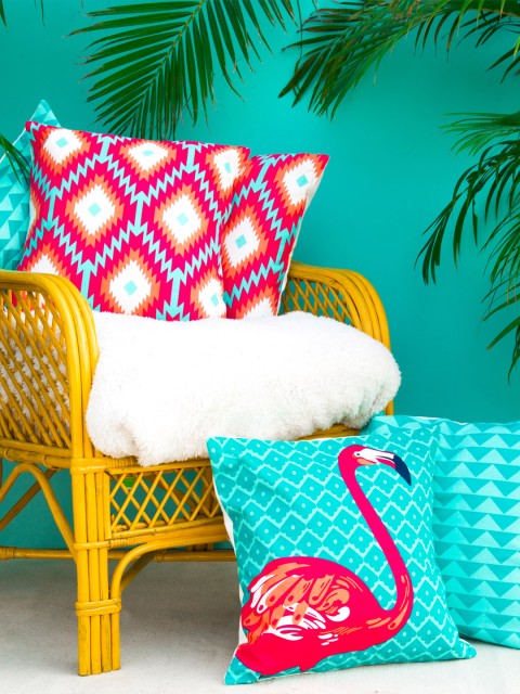 

Chumbak Turquoise Blue Set of 5 Geometric Square Cushion Covers