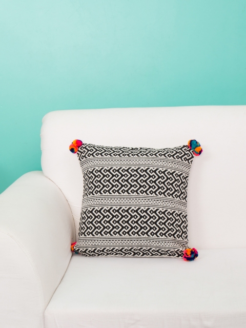 

Chumbak White Single Geometric Square Cushion Cover