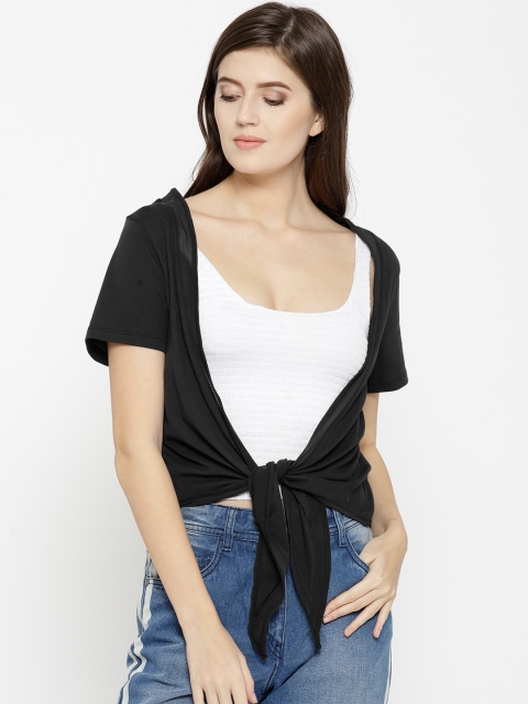 

SATVA Black Solid Tie-Up Shrug